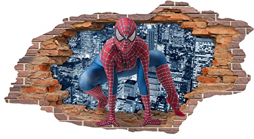 3D Wandtattoo Mauerloch 1 x 0,53 m Wandsticker Wandaufkleber Mauerdurchbruch realistisch selbstklebend Kinderzimmer Schlafzimmer Wohnzimmer Bad W009 (03 Spiderman)