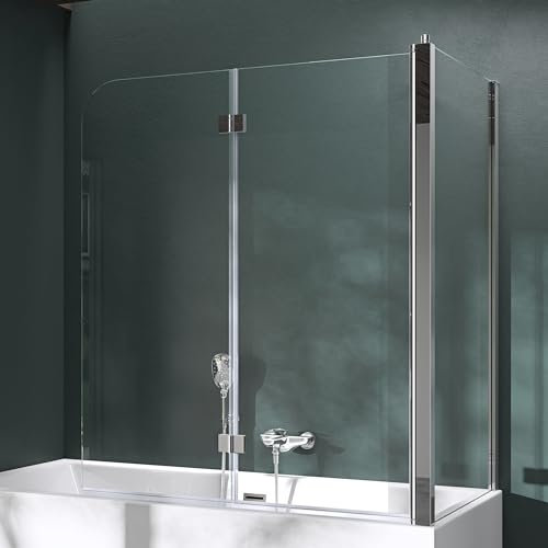 Mai & Mai Folding Shower Screen for Baths | Bath Shower Screen | WDH: 75×120×140cm | Safety Glass with Nano | 2 Folding Screens | with Wall Stabiliser | Cortona113