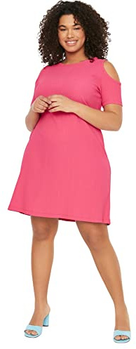 Trendyol Vestido Mini A-Line Regular Plus Size para Mujer, Fucsia, 5XL, Fucsia, XXXXXL