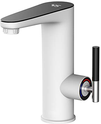 ESIP Rubinetto per lavabo,3000W scaldabagno istantaneo integrato,360° Girevole miscelatore lavabo bagno Bianco,IPX4 impermeabile scalda acqua elettrico istantaneo,Rubinetto Bagno Lavabo