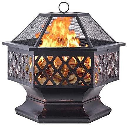 WANWEN Feuerschale im Freien, sechseckig, Feuerstelle im Freien, Garten, Lagerfeuer, Metallkohle, Hinterhof-Feuerstellen und Schalen (Color : Black, Size : 62x62x56cm) Little Surprise