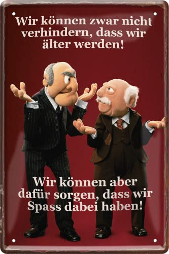 WOGEKA ART Retro Blechschild - Älter werden, aber Spaß dabei haben - Lustiger Spruch als Geschenkidee für Senioren zu Geburtstag Weihnachten als Deko Schild 20x30 cm Vintage Metallschild 1896