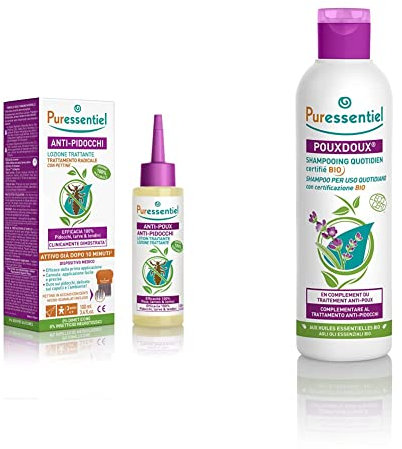 Puressentiel - Anti Pidocchi - Lozione Trattante Dispositivo Medico - Con Pettine - Efficace al 100% - Contro Pidocchi, Larve e Lendini & Pouxdoux Anti Pidocchi Shampoo