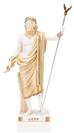 Zeus Griechischer Gott Jupiter Donner Statue Figur Gold Alabaster 25,4 cm