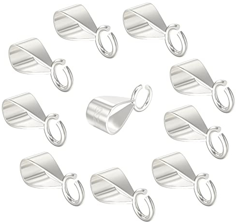 Ofiuny 10Pcs 925 Sterling Silver Slider Pendant Clasp for Necklace,Bails for Jewelry Making Pendant Bail Connector with Open Loop Made in Italy