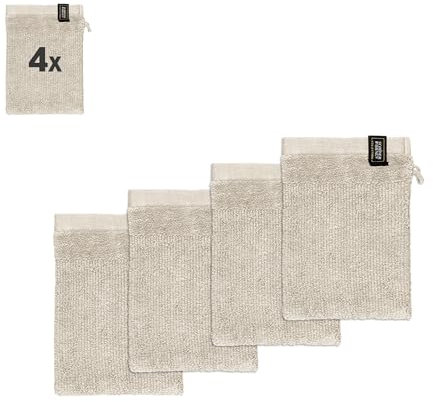 Schöner Wohnen Juego de 4 manoplas de baño para bebé, algodón de rizo, certificado Öko-Tex, color beige, paquete de 4 unidades, para cara y cuerpo, 16 x 21 cm, pequeño, para niños y recién nacidos
