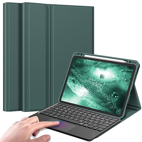 FINTIE Tastatur Hülle für iPad Pro 11 2022/2021/ 2020/2018, iPad Pro 11 Hülle mit magnetisch Abnehmbarer Deutscher Tastatur und Touchpad Keyboard mit QWERTZ Layout, Dunkelgrün