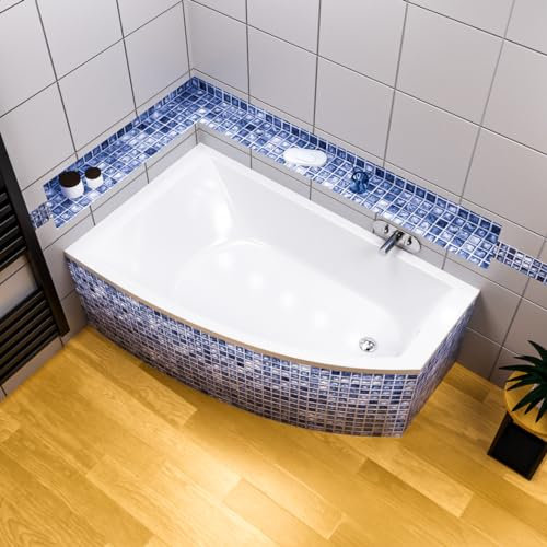 ECOLAM® Eckbadewanne Badewanne HELA Acryl 150x90 cm LINKS + Wannenträger | Acrylwanne Styropor Träger befliesbar + Ablaufgarnitur Ab- und Überlauf Automatik Füße Silikon pflegeleicht