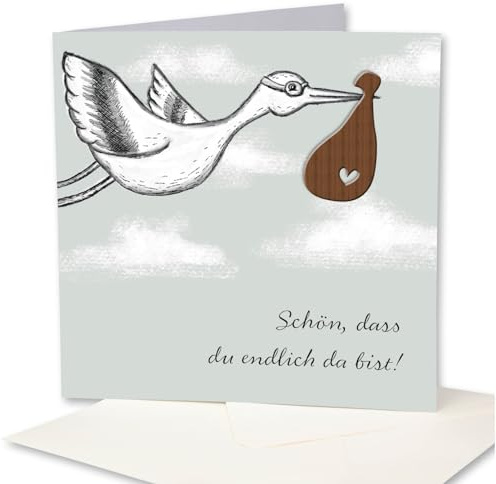 Original Holzgrusskarte - Geburtskarte für besondere Glückwünsche zur Geburt - Babytuch - Geburtsbillet, Glückwunschkarte, Postkarte, Geschenkkarte für Eltern