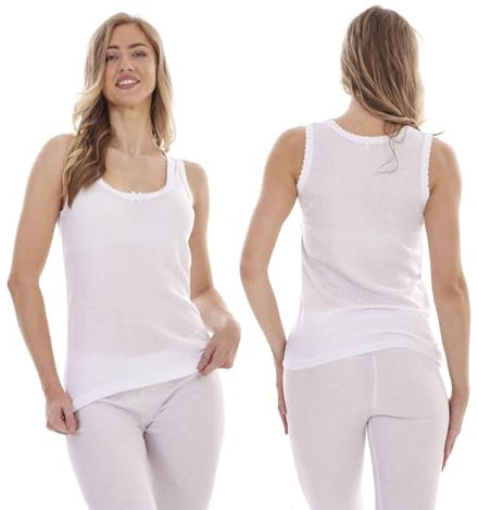 Keanu Heatforce Ladies Thermal Vests - Pack of 3 - Winter Warm 0.45 TOG Brushed Underwear Sleeveless Vest Baselayer (White, Medium)
