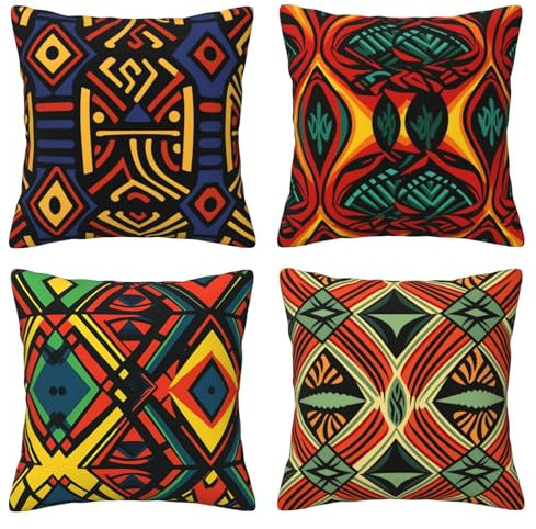 Kissenbezug 45x45cm 4er Set Kissen Retro Sofakissen kurzplüsch Dekokissen Kissenbezüge Stammesfarben Quadrat Pillow Cover Cushion Cover mit Reißverschluss Kissenhülle,für Couch Garten Dekor18x18in