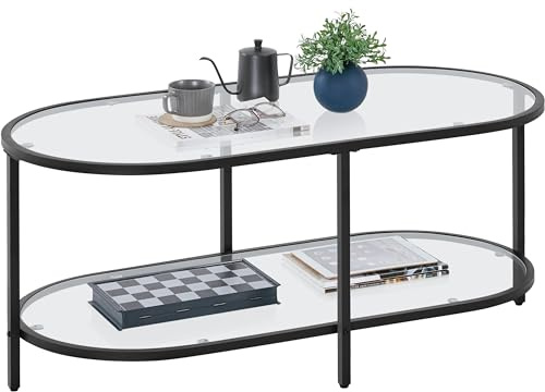 Yaheetech Oval Coffee Table 2-Tier Black