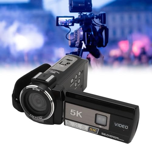 Videokamera Camcorder, 5K HD 56MP Digitalkamera Recorder mit 3 Zoll Touchscreen, 18 fachem Zoom,Nachtsicht, 90°-Drehung,Vlogging Kamera mit Mikrofon, Gegenlichtblende, Stabilisator