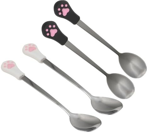 Kisangel 4pcs Dog Cat Pet Food Scoop Stainless Steel Silicone Opener Spoon No Bpa for Weaning