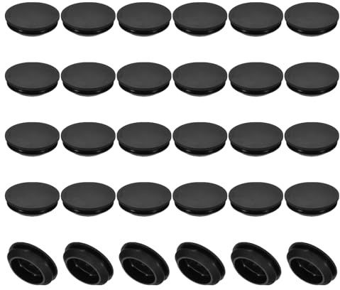 PATIKIL 25mm Diametro Tappo Rotondo Silicone, 30pz Tipo Bloccaggio Mobili Tappo Foro Pulsante Protettivo Copertura Testa per Foro 2,5-25mm per Sigillare Foro Cilindro Passacavi, Nero