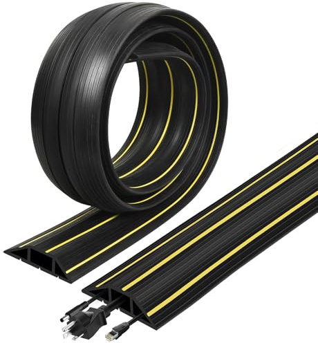 10ft Floor Cable Cover, Extension Cord Cover for Wires on Floor Outdoor Wire Cord Hider Floor Cable Protector Management, 3 Channels Heavy Duty PVC Duct, Black