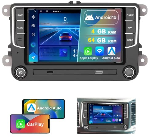 DVRMEDIA 4GB+64GB Android 15 Autoradio für VW Sharan 7N Seat Alhambra 7N 2010-2022, 7 Zoll QLED-Bildschirm mit Wireless CarPlay & Android Auto, 1080P Rückfahrkamera, GPS, WiFi, Bluetooth, DSP, RDS