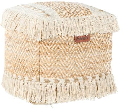 Beliani Pouf Jute Baumwolle beige mit Quasten quadratisch 40 x 40 cm Boho Stil Alupola