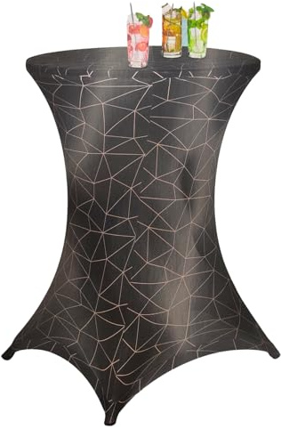 Stehtischhusse Ø80 cm Gold Schwarz Stretch Stehtischbezug Bistrotisch Husse | BURI Stehtischhusse passend bis 110 cm Höhe, elastisch, knitterarm und waschbar für Event, Hochzeit, Party und Bistrotische