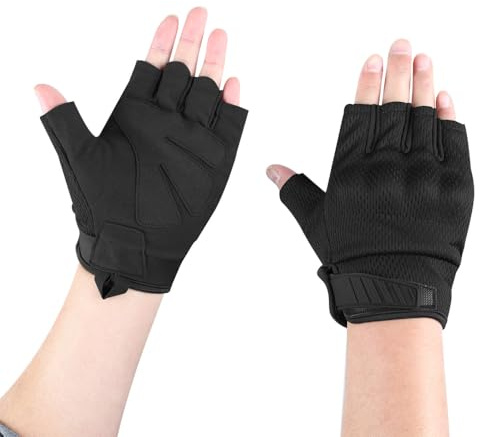 MiOYOOW Guantes tácticos de medio dedo, 2 unidades, guantes deportivos acolchados antideslizantes con gancho y trabilla, guantes ajustables para ciclismo, senderismo, escalada y pesca
