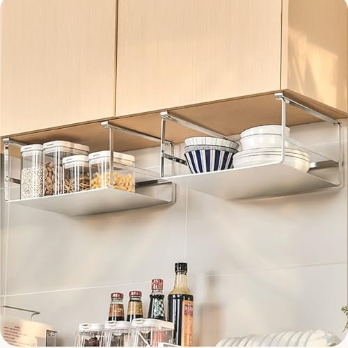 Aufbewahrungskorb aus Edelstahl, 2er-Set, zum Aufhängen unter dem Schrank, platzsparend, für Speisekammer, Küchenschrank, Schreibtisch, Theke, Bücherregal, 34,5 x 26,5 x 15 cm