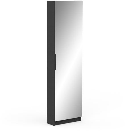 Demeyere Entréskåp med spegel och skoförvaring 12 par i modernt trä - perfekt för små utrymmen - matt svart färg - 50 x 180 x 21 cm