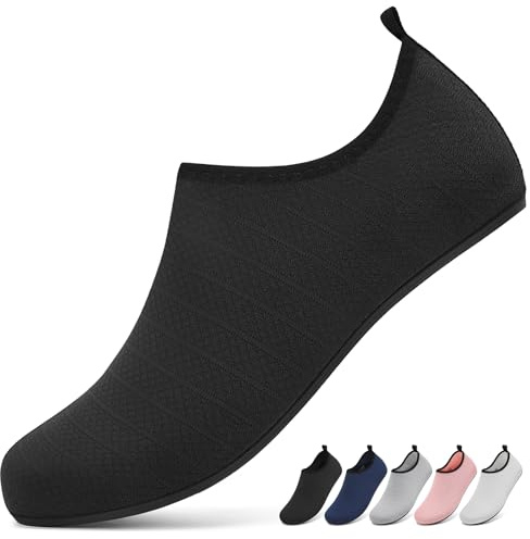 Sixspace Badeschuhe Damen Herren Wasserschuhe Schnell Trocken Schwimmschuhe Leicht Strandschuhe Aquaschuhe Outdoor Barfußschuhe(Schwarz 46 EU)