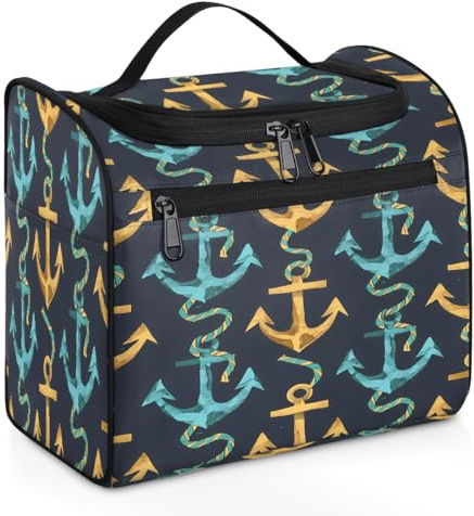 Mexpekil Ocean Sea Kulturtasche zum Aufhängen, mit Anker, für Damen und Herren, groß, wasserdicht, Make-up, Kosmetik, Kulturbeutel für Reisen, mehrfarbig, 10.2 x 6.5 x 9.2 inches, Kulturbeutel
