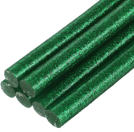 Kvartsman 6 stycken 7 mm x 100 mm varmklisterbroderier mini limstift för limpistol, limpinnar för reparation konst dekorera gör-det-själv hantverk, glittergrön