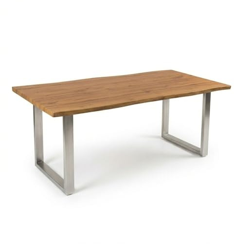 Bett11 Esstisch 240x100 cm Holz 40mm Eiche-Optik, U-Gestell Silber, Baumkantentisch aus Holz, Casa Massiva