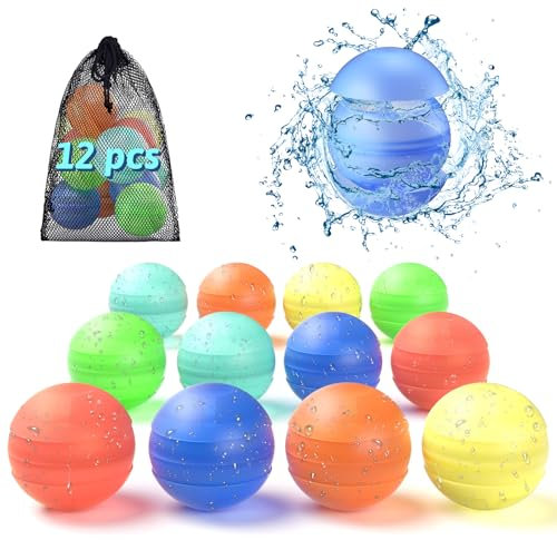 ALAFLY 12 Pezzi Palloncini D'acqua Riutilizzabili [Riempimento Rapido Sola Mano] Palline D'acqua Estive All'aperto Giocattoli da Spiaggia per Bambini Dai 3 + / Adulti, Non Magnetici & Più Sicuri