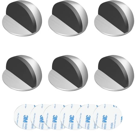 ORAGKE 6 Piezas Tope de Puerta de Acero Inoxidable y Goma para Suelo, Tope de Puerta para Suelo, no Se Requiere Taladrar, Protección de Pared y Muebles