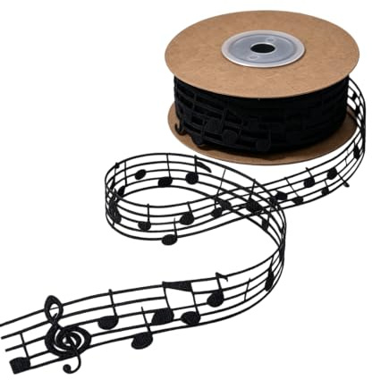 10 Meter schwarz 3cm breite Musiknotizen mit leeren Bandnickbandnickdecorationsstreifen für Geschenke Verpackung Hochzeit Geburtstagsparty Kuchen und DIY-Projekte