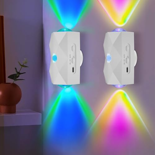 LED Wall Mounted Lights Battery Operated Wall Lamp 2 Pcs with Motion Sensor 1500mAh Rechargeable Wall Lights, Up/Down Lighting Design, Cordless Light for Bedroom Living Room Hallway Decor (white)