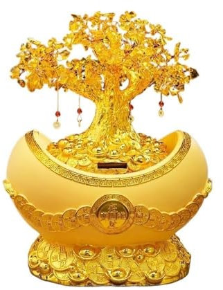 JYBNBBE Kristall-Geldbaum, Citrin, Glücksbaum-Dekoration, mit Goldbarren, Kristall-Baumschmuck, Hauseröffnung, Einweihungsparty, Basteln, Edelsteinbaum
