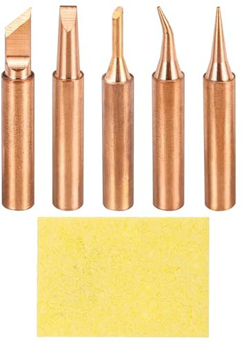sourcing map 1 Set 900M Soldering Iron Tips Copper Non-Magnetic Welding Head with Cleaning Sponge Pad Replacement for Solder Station Tip (I+is+K+2C+3.2D)