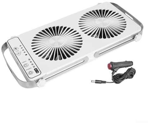Homeponnew RV Roof Window Double Row Ventilation Fan, Cooling System With Adjustable Speed Settings For Motorhome Camper Trailer, Expandable Length 37.5-58.9cm 12V DC Power Supply(White)