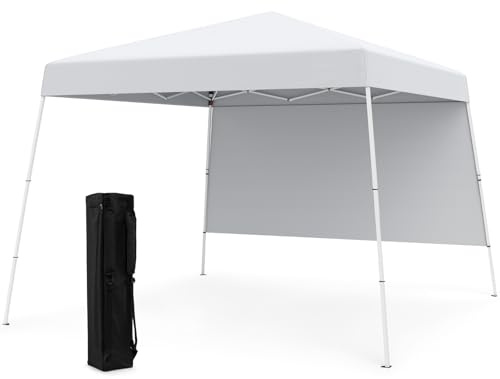 COSTWAY Carpa Plegable 3x3m, Pop up, cenadores para Jardin con 1 Pared Lateral, Bolsa de Transporte, Protección Solar, Pergolas de Jardin Exterior Camping, Playa (Blanco)