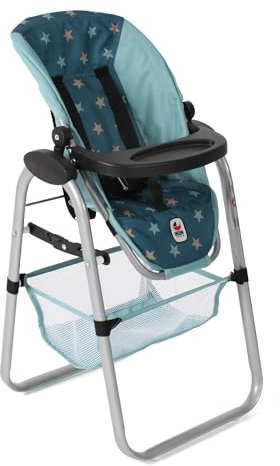 Bayer Chic 2000® Puppenhochstuhl – Sternchen türkis – Verstellbar & klappbar – Rückentrage & Gepäcknetz – Puppen bis 50 cm – Puppenzubehör 3-8 J.