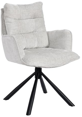 Duhome Esszimmerstuhl mit Armlehnen Schminktischstuhl aus Chenille 360° Drehbar Automatische Rückstellfunktion Sessel für Schlafzimmer Wohnzimmer Büro, Creme-Weiß