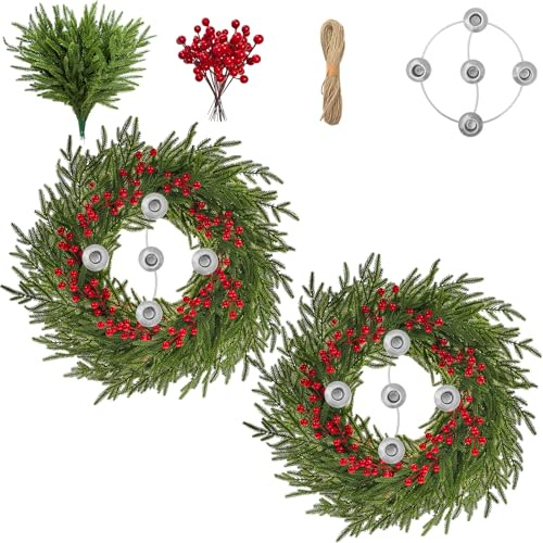 2PCS DIY Christmas Advent Wreath Ring 5 Candle Holder Set Traditional Catholic Christmas Decoration for Home Fireplace Church Xmas Centerpiece Table Decor