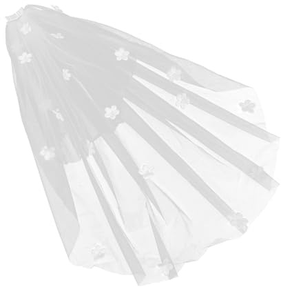 DIKACA Weißes Kurzes Brautschleier mit Blumen Einlagig Taillenlang Leichter Tüll Perlenverzierung Zartes Hochzeitskopfschmuck für Braut und Brautjungfern Romantisch Vielseitig Einsetzbar