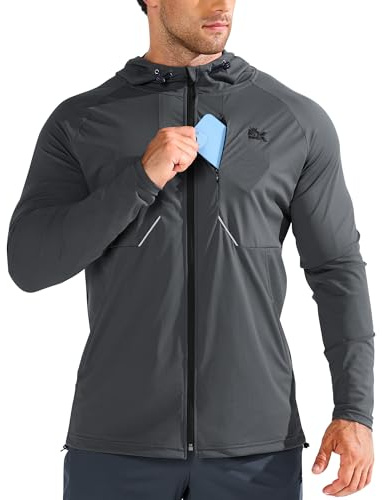 BROKIG LightArmor Veste Running Homme Coupe-Vent Sport Zip | Veste Sport, Sweat à Capuche Homme Fitness Poches Zippée, Léger Survetement Homme Hoodie, Veste Course a Pied Elastique