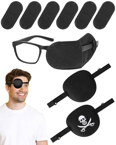 FUGLUS 4 paia Benda Occhio Regolabile,Benda Medica per Occhio di Correzione per Adulto e Bambini,Maschera per gli occhi per L'amliopia e lo Strabismo e il pirata cosplay di Halloween