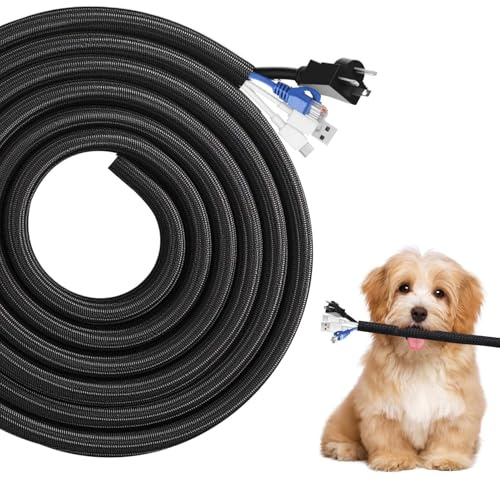 Dog and Cat Cord Protector 3 Meters 13-20mm Self Wrap Cable Sleeve Black Cable Protector Tidy Sleeve Keep Pets from Chewing Cords Expandable Braided Wire Management Sleeve Cable Wrap Cord Protector