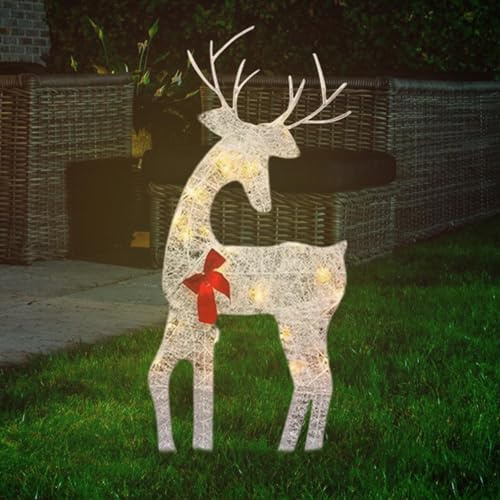 Renne Lumineux Noel Exterieur, Cerf Lumineux Noel, Decoration Noël Exterieur LED, Décorations de Noël de Renne Lumineuses en Métal avec Arc pour intérieur extérieur, Pelouse, Jardin, Cour