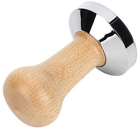 Cryfokt Presse à café Manuelle en Acier Inoxydable D'un Diamètre de 58 Mm, avec un Design Ergonomique pour une Mouture Lisse et Robuste de la Couleur du Bois (Fond plat 58MM)