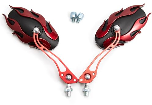 APEBAZY Universelle Motorrad Spiegel CNC Aluminium Motorrad Rückspiegel 8 mm 10 mm Motorradspiegel passend für Sportster, Chopper Bobber Touring Cruiser Streetbike (Rot)
