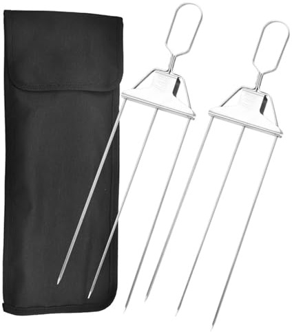Homeponnew Pinchos para barbacoa de 3 puntas, pinchos de metal de acero inoxidable 304 resistentes para brochetas con barra deslizante, reutilizables para pollo, carne de res y verduras