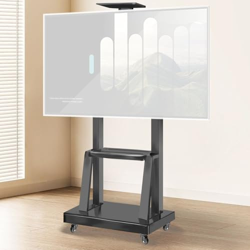 Mobile Rolling TV Stand – Height Adjustable Metal Frame with AV/Camera Shelf, Ideal for Home & Office Use, Sturdy & Versatile TV Cart for Easy Mobility